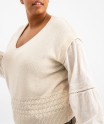 Pull col V à manches blouse effet 2-en-1 femme grande taille